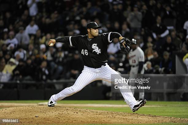 Sergio Santos of the Chicago White Sox pitches against the Minnesota Twins on April 9, 2010 at U.S. Cellular Field in Chicago, Illinois. The Twins...