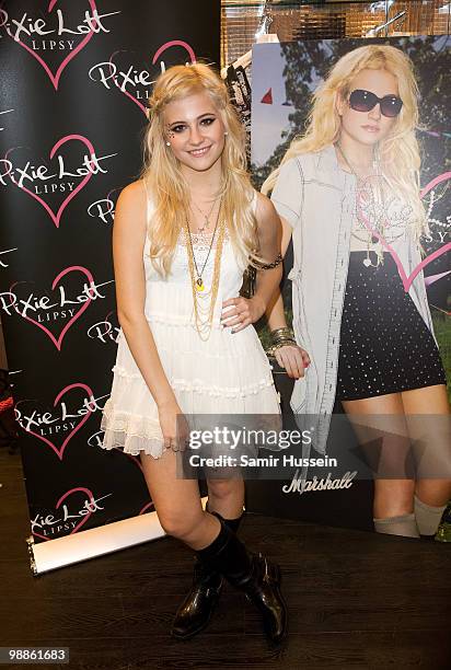 Pixie Lott attends a photocall to launch her 'Pixie Loves Lipsy' fashion collection at Lipsy, Bluewater Shopping Centre on April 28, 2010 in...