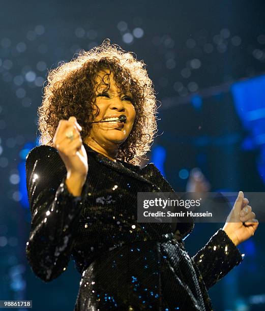 Whitney Houston performs at the O2 Arena on April 25, 2010 in London, England.