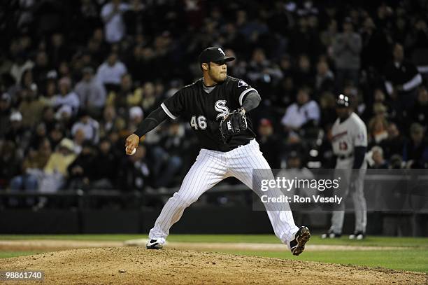 Sergio Santos of the Chicago White Sox pitches against the Minnesota Twins on April 9, 2010 at U.S. Cellular Field in Chicago, Illinois. The Twins...