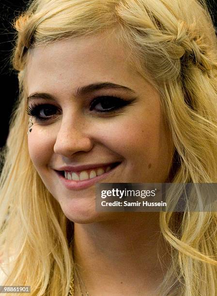 Pixie Lott attends a photocall to launch her 'Pixie Loves Lipsy' fashion collection at Lipsy, Bluewater Shopping Centre on April 28, 2010 in...