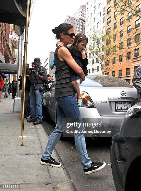 Katie Holmes and Suri Cruise seen on the streets of Manhattan on April 11, 2010 in New York City.