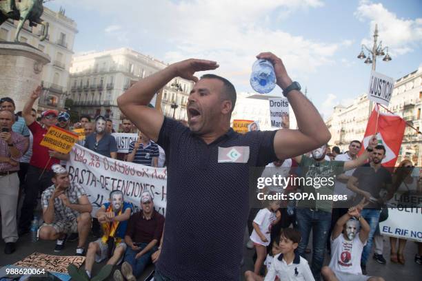 An activist is seen shouting during the protest. Protest against a sentence of 20 years imprisonment to the rifan leaders in Morocco. The Rifans...