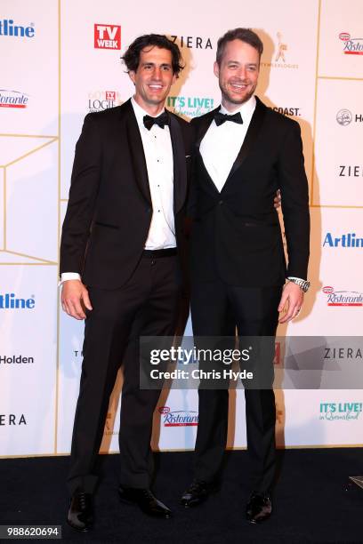 Hamish Blake and Andy Lee arrive at the 60th Annual Logie Awards at The Star Gold Coast on July 1, 2018 in Gold Coast, Australia.