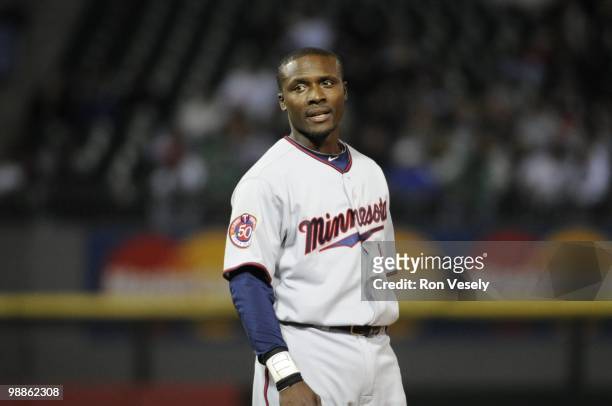 Orlando Hudson of the Minnesota Twins looks on against the Chicago White Sox on April 9, 2010 at U.S. Cellular Field in Chicago, Illinois. The Twins...