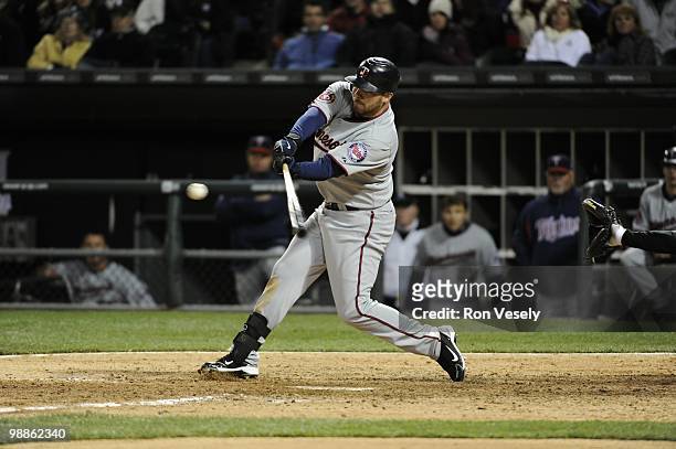 Jason Kubel of the Minnesota Twins bats against the Chicago White Sox on April 9, 2010 at U.S. Cellular Field in Chicago, Illinois. The Twins...