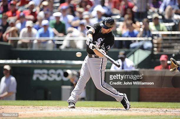Mark Kotsay of the Chicago White Sox bats during the game against the Texas Rangers at Rangers Ballpark in Arlington in Arlington, Texas on Thursday,...