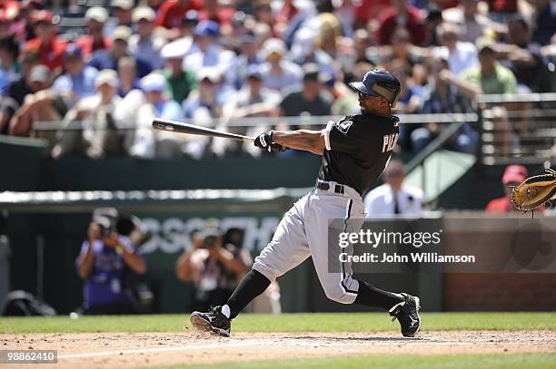 Juan Pierre of the Chicago White Sox bats during the game against the Texas Rangers at Rangers Ballpark in Arlington in Arlington, Texas on Thursday,...