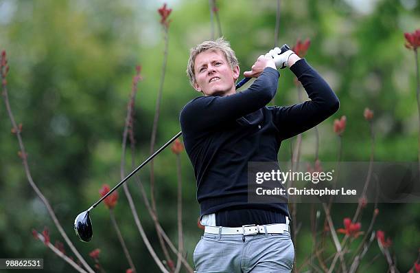 James Mitchell of Shanklin and Sandown GC in action during the Powerade PGA Assistants' Championship South Qualifier at Coombe Wood Golf Club on May...