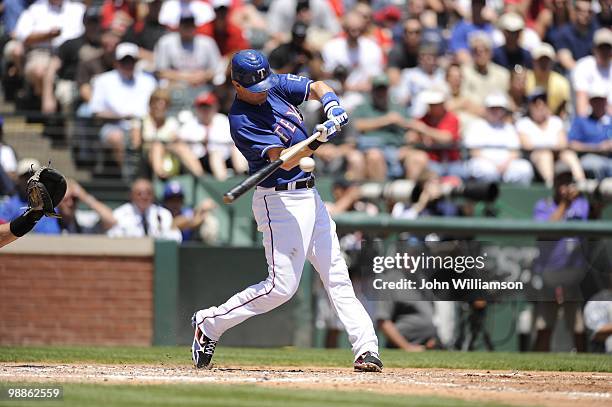 Michael Young of the Texas Rangers bats during the game against the Chicago White Sox at Rangers Ballpark in Arlington in Arlington, Texas on...