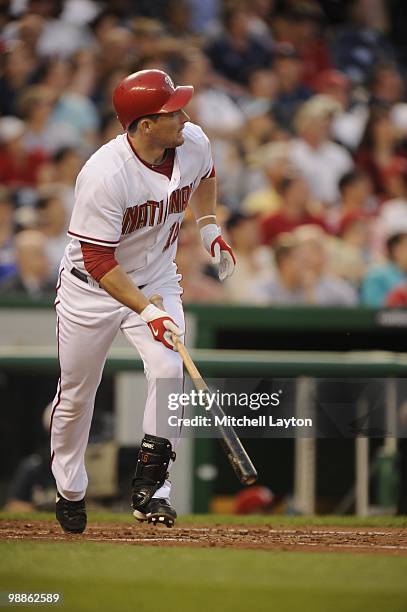 Jose WIllingham of the Washington Nationals takes a swing during a baseball game against the Atlanta Braves on May 4, 2010 at Nationals Park in...