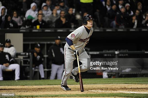 Justin Morneau of the Minnesota Twins bats against the Chicago White Sox on April 9, 2010 at U.S. Cellular Field in Chicago, Illinois. The Twins...