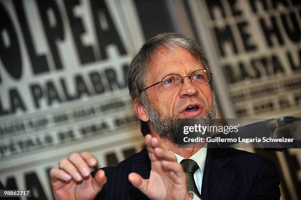 Colombian presidential candidate for the Partido Verde , Antanas Mockus, speaks during a debate organized by an organization of women of its country...