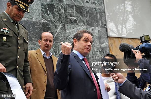 Colombian presidential candidate for the Cambio Radical , German Vargas Lleras , reacts as he arrives to a debate organized by an organization of...