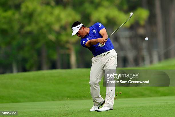 Choi of South Korea hits a shot during a practice round prior to the start of THE PLAYERS Championship held at THE PLAYERS Stadium course at TPC...