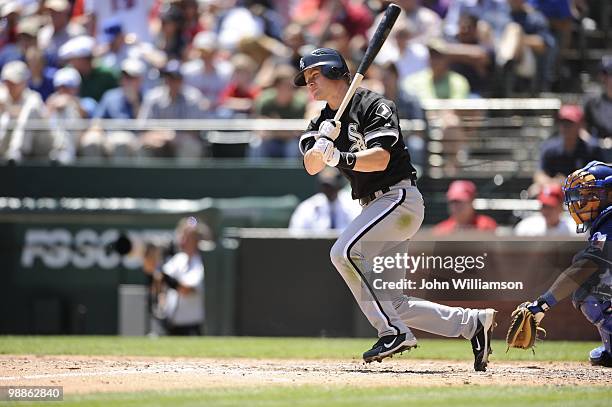 Gordon Beckham of the Chicago White Sox bats during the game against the Texas Rangers at Rangers Ballpark in Arlington in Arlington, Texas on...