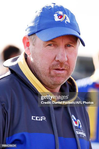 Williamstown head coach Andy Collins is seen during the round 13 VFL match between Williamstown and Collingwood at Williamstown Football Ground on...