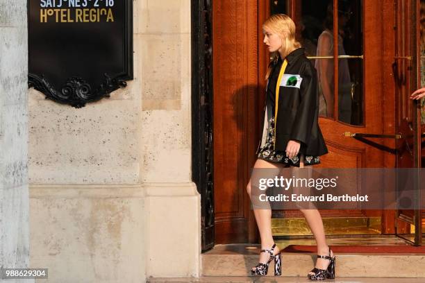 Georgia May Jagger walks the runway, outside the Miu Miu Cruise Collection show, outside the Hotel Regina, in Paris, on June 30, 2018 in Paris,...