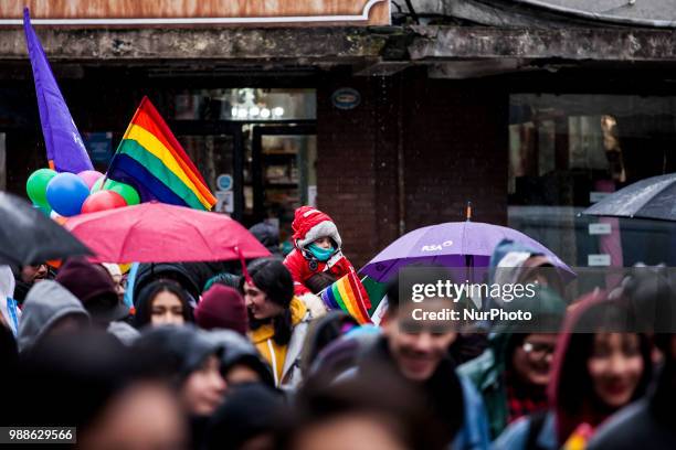 Puerto Montt, Chile. 30 June 2018. Through the streets of the city of Puerto Montt and in the rain hundreds of people marched to commemorate the day...