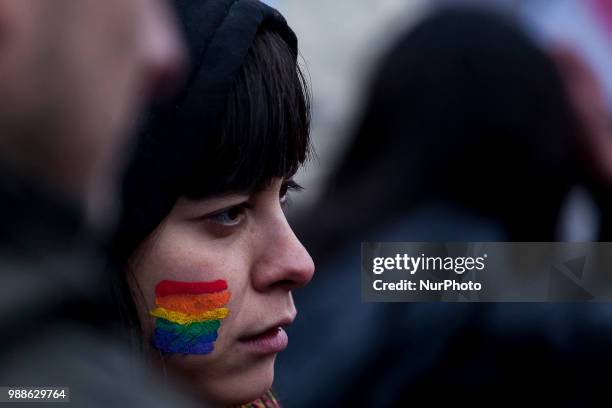 Puerto Montt, Chile. 30 June 2018. Through the streets of the city of Puerto Montt and in the rain hundreds of people marched to commemorate the day...