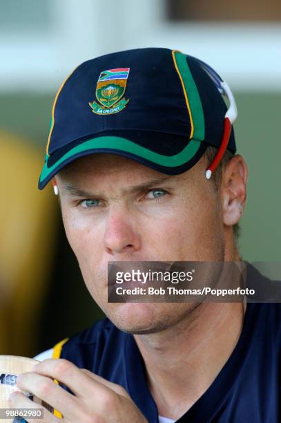 Johan Botha of South Africa looks on during net practice at the 3W Oval on May 4, 2010 in Bridgetown, Barbados..