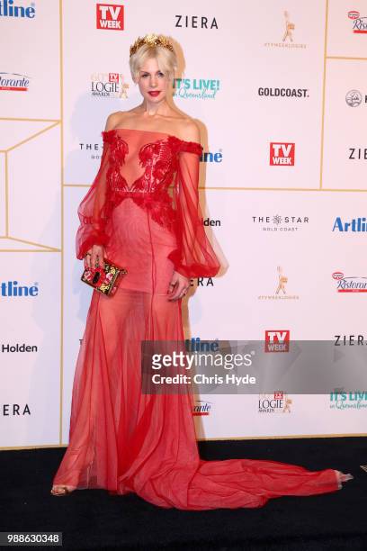 Kate Peck arrives at the 60th Annual Logie Awards at The Star Gold Coast on July 1, 2018 in Gold Coast, Australia.