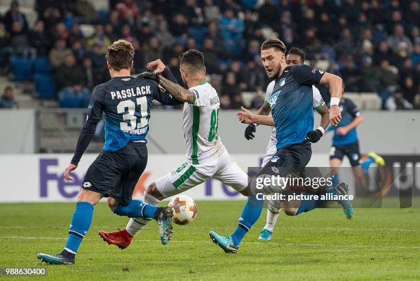 Razgrad's Wanderson shoots the 1:1 goal during the Europa League group C soccer match between 1899 Hoffenheim and Ludogorets Razgrad at the...