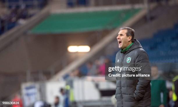 Razgrad's coach Dimitar Dimitrov reacts during the Europa League group C soccer match between 1899 Hoffenheim and Ludogorets Razgrad at the...