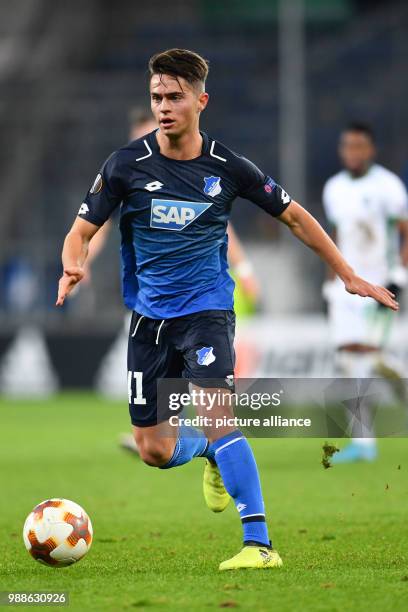 Hoffenheim's Johannes Buehler in action during the Europa League group C soccer match between 1899 Hoffenheim and Ludogorets Razgrad at the...