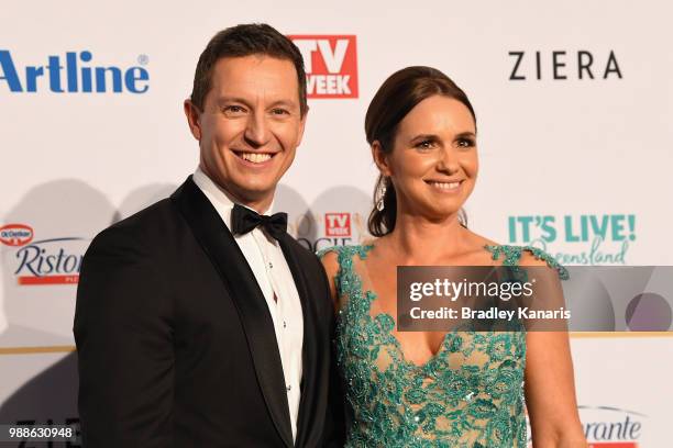 Rove McManus and Tasma Walton arrive at the 60th Annual Logie Awards at The Star Gold Coast on July 1, 2018 in Gold Coast, Australia.