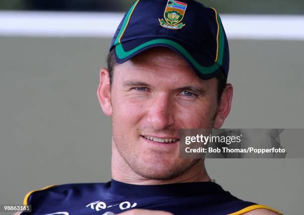 Graeme Smith of South Africa looks on during net practice at the 3W Oval on May 4, 2010 in Bridgetown, Barbados..