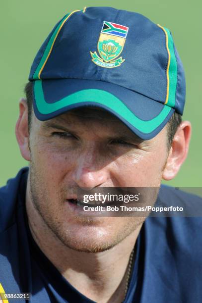 Graeme Smith of South Africa looks on during net practice at the 3W Oval on May 4, 2010 in Bridgetown, Barbados..