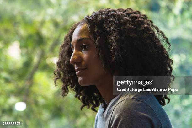 Nafissatou Thiam of Belgium looks on during the press conference of Meeting de Paris of the IAAF Diamond League 2017 at the Paris Marriot Rive Gauche...