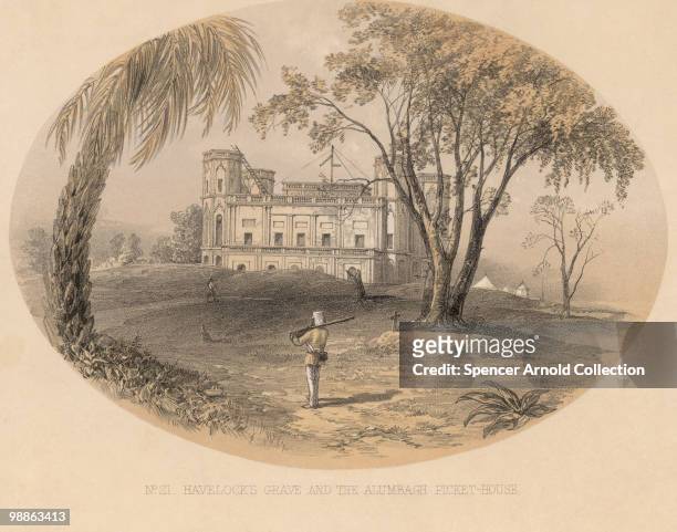 The grave of Sir Henry Havelock outside the Alambagh Fort near Lucknow, during the Indian Rebellion, 1857. 'Havelock's Grave and the Alumbagh...