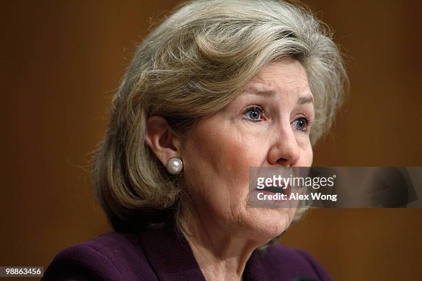 Kay Bailey Hutchison speaks during a hearing before the Senate Caucus on International Narcotics Control May 5, 2010 on Capitol Hill in Washington,...