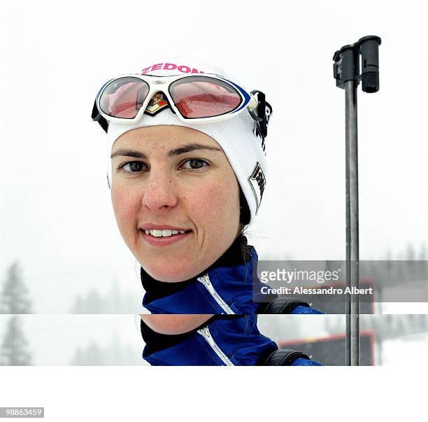 The Biathlon italian champion Michela Ponza poses for a portraits session on January 22, 2006 in Sansicario, Italy.