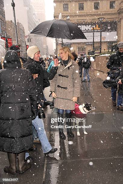 Actress Kelly Rutherford and her Australian cattle dog Oliver attend the Denture Your Dog kick-off at Madison Square Garden on February 16, 2010 in...