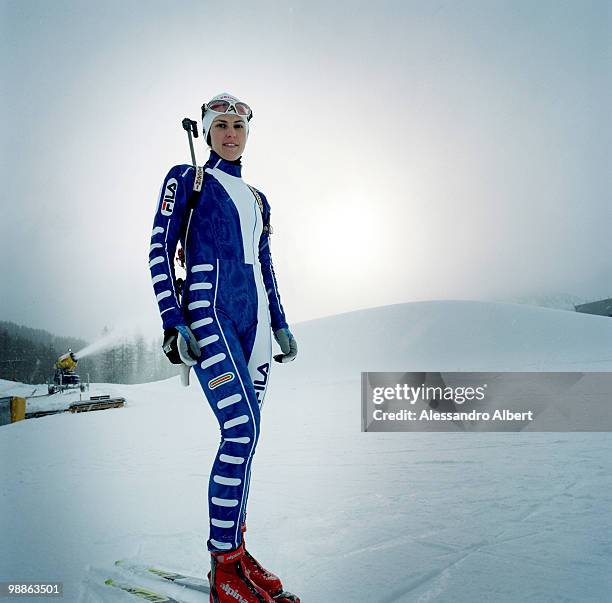 The Biathlon italian champion Michela Ponza poses for a portraits session on January 22, 2006 in Sansicario, Italy.