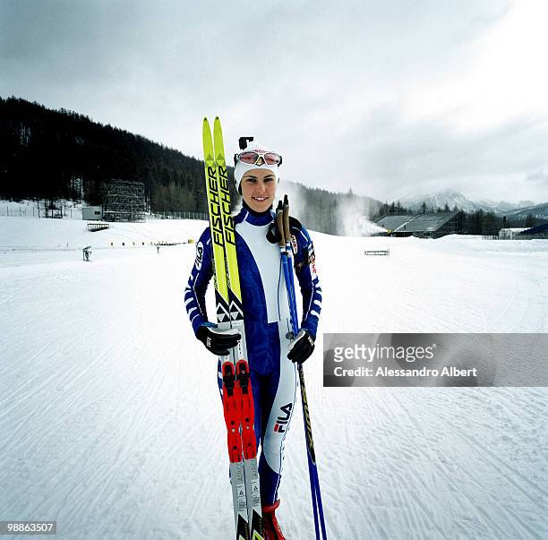 The Biathlon italian champion Michela Ponza poses for a portraits session on January 22, 2006 in Sansicario, Italy.