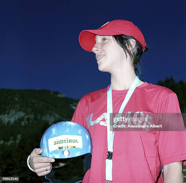 The champion of ski jumping Lisa Demetz poses for a portrait on August 22, 2005 in Pragelato, Italy.