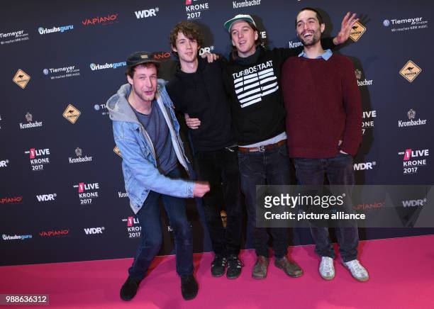 The band 'AnnenMayKantereit' arrives at the award cermeony of the '1Live Krone 2017' award at the Jahrhunderthalle event hall in Bochum, Germany, 7...