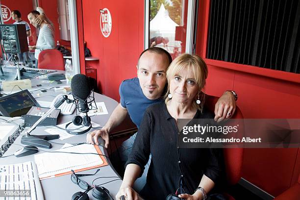 Luciana Littizzetto and Vic of the program La Bomba on Radio DJ poses for a portraits session on travel studio on May 22, 2008 in Turin, Italy.