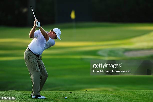 Ernie Els of South Africa hits a shot during a practice round prior to the start of THE PLAYERS Championship held at THE PLAYERS Stadium course at...