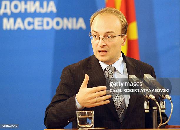 Macedonian Foreign Minister Antonio Milososki speaks during a news conference in Skopje late October 10, 2008. Macedonia announced on October 10,...