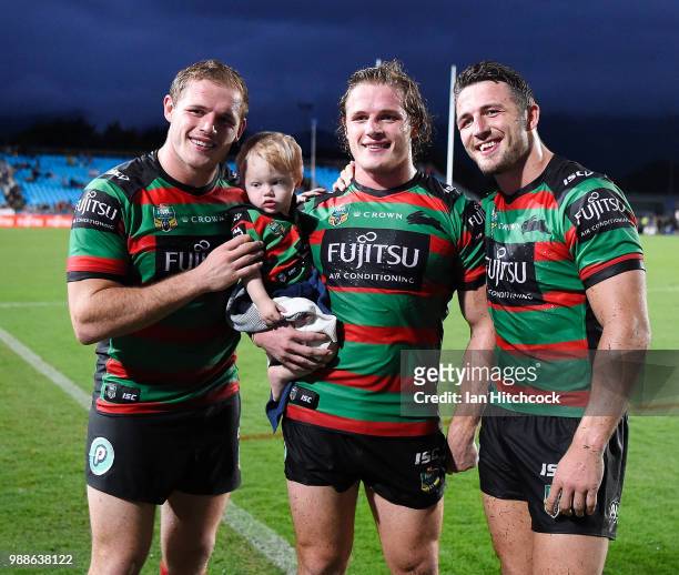 The Burgess brothers pose for a photo at the end of the round 16 NRL match between the South Sydney Rabbitohs and the North Queensland Cowboys at...