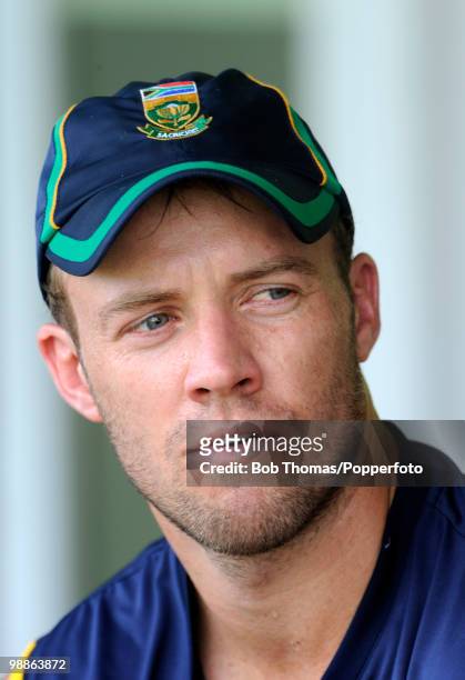 De Villiers of South Africa looks on during net practice at the 3W Oval on May 4, 2010 in Bridgetown, Barbados..