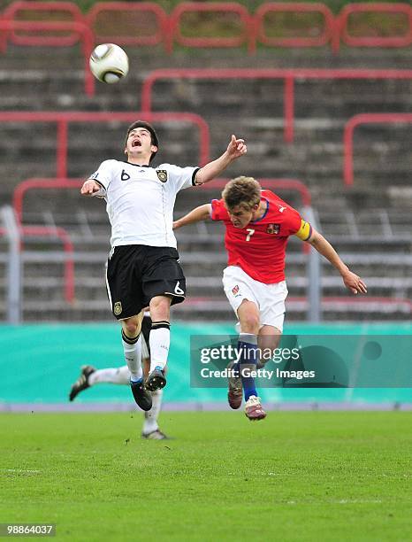 Fanol Perdedaj of Germany and Zdenek Folprecht of Czech Republic battle for the ball during the U19 international friendly match between Germany and...