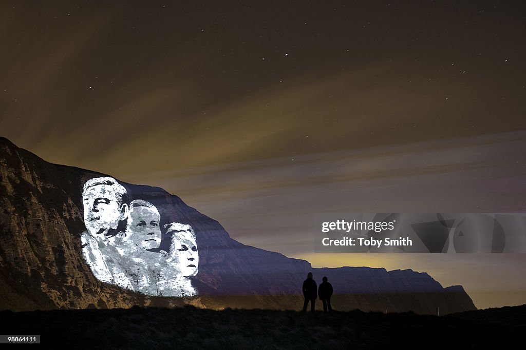 Prime Minister Candidates Projected on White Cliffs of Dover