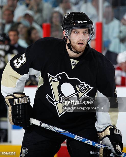 Alex Goligoski of the Pittsburgh Penguins skates against the Montreal Canadiens in Game Two of the Eastern Conference Semifinals during the 2010 NHL...