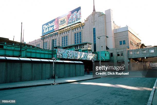 General exterior view of the Boston Garden home of the Boston Celtics during the 1985 NBA season circa 1985 in Boston, Massachusetts. NOTE TO USER:...